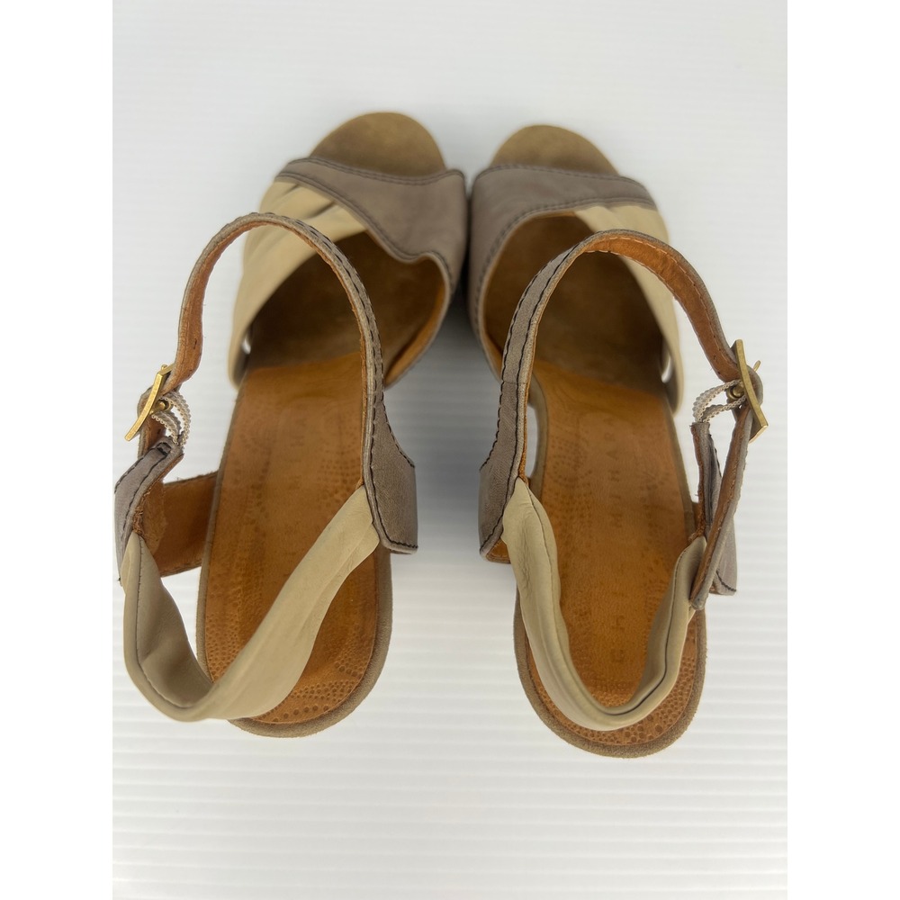 Chie Mihara Two Tone Leather Pleated Heeled Platform Sandals Taupe Spain 40.5 - Picture 7 of 12